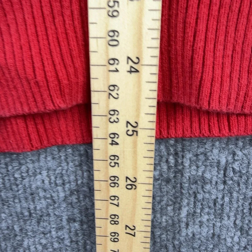 Tommy Hilfiger Sweater Mens Large Red V Neck Flag Logo Cotton Knit Pullover